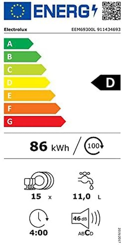Reallife EEM69300L Lave-Vaisselle Tout Intégrable 60 Cm, Commandes Quickselect Avec Connectivité Intégrée, Technologie Extrahygiene, 15 Couverts Blanc