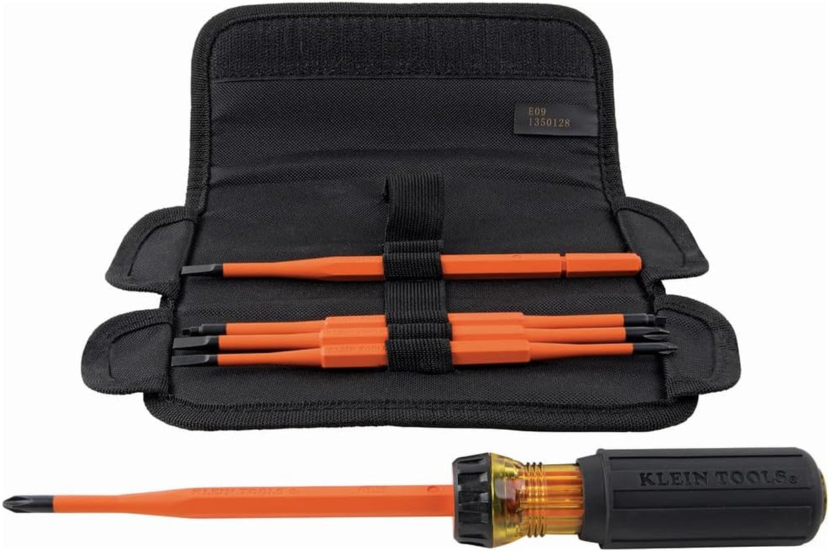 32288 Tournevis Isolé 8 En 1 Avec Lames Interchangeables, 3 Phillips, 3 Fentes Et 2 Pointes Carrées, Noir/Orange