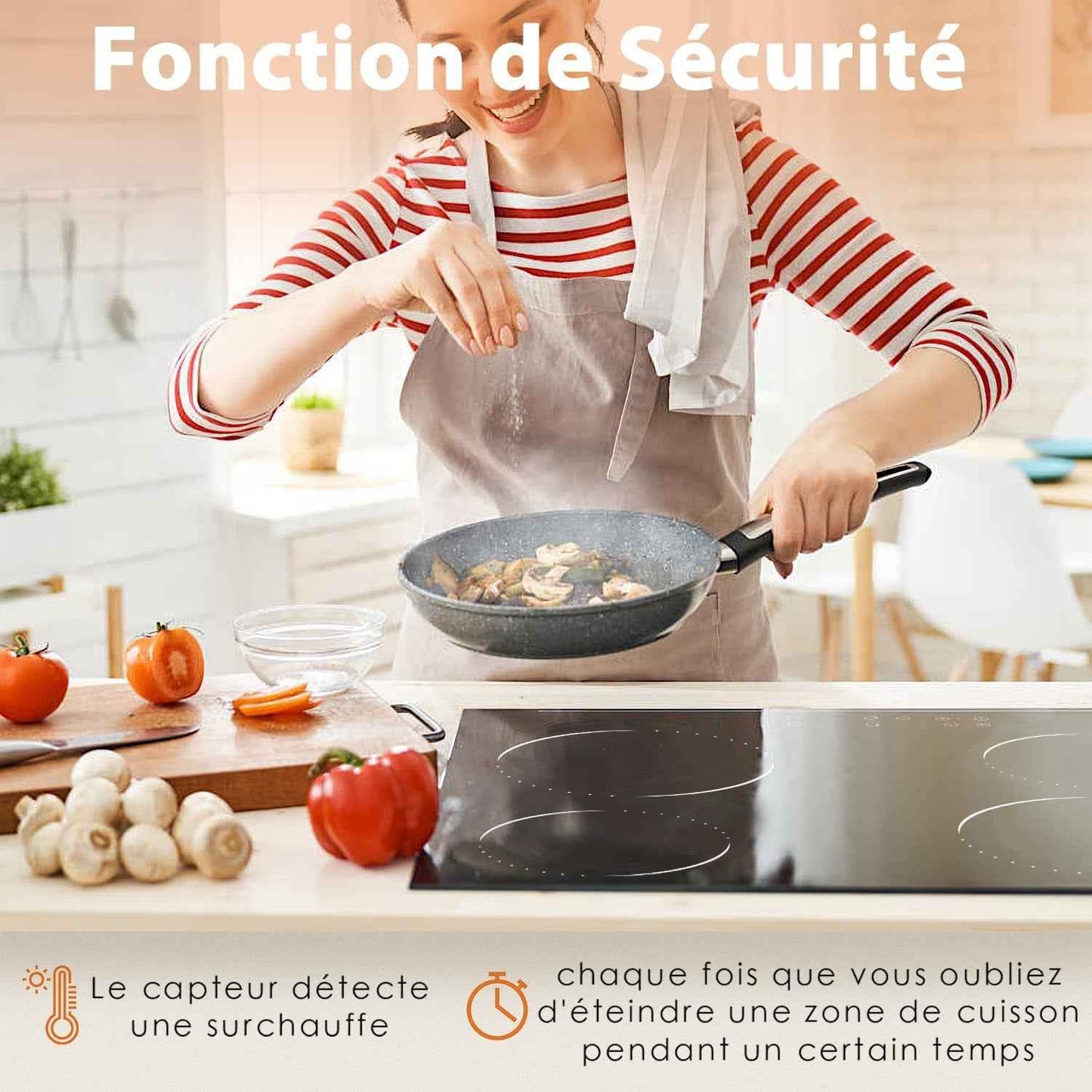 60 Cm Plaque De Cuisson Vitrocéramique 4 Feux, 6000 Watts | Minuterie De 99 Minutes, Verrouillage De Sécurité Pour Enfants, 9 Niveaux De Puissance, 220-240 V