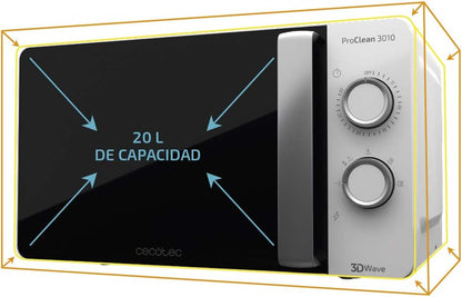 Micro-Ondes Proclean 3010. Capacité De 20 L, Revêtement Ready2Clean, 700 W De Puissance, 6 Niveaux De Fonctionnement, Minuterie 30 Minutes, Mode Décongeler, Finition En Blanc.