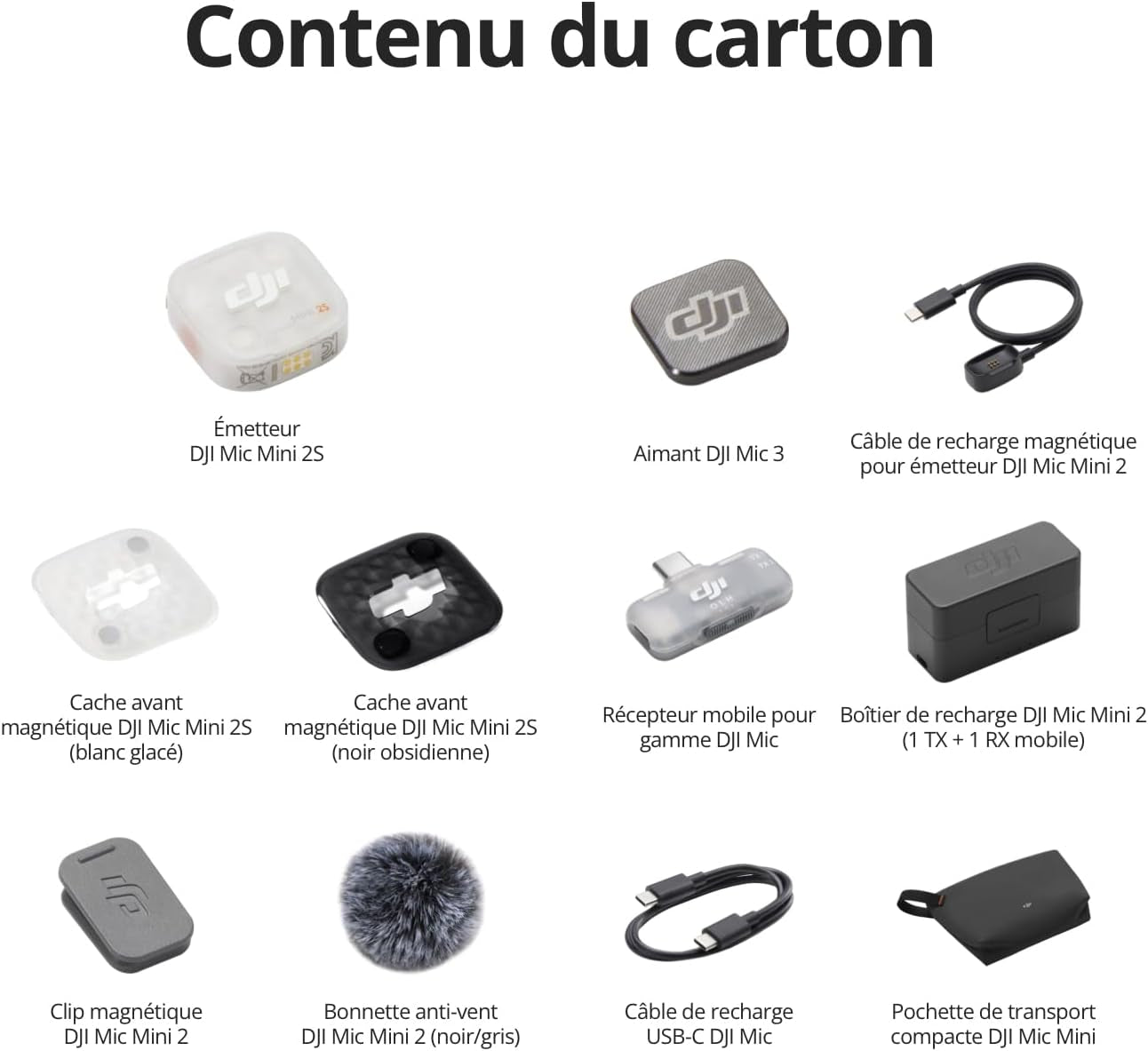 DJI Mic Mini 2S (1 TX+1 RX Mobile+Boîtier), Réduction De Bruit Par IA | Microphone Pour Iphone, Stockage Interne De 28 H, Enreg. Interne 32 Bits Flottantes, Léger Et Compact, Connexion Osmoaudio