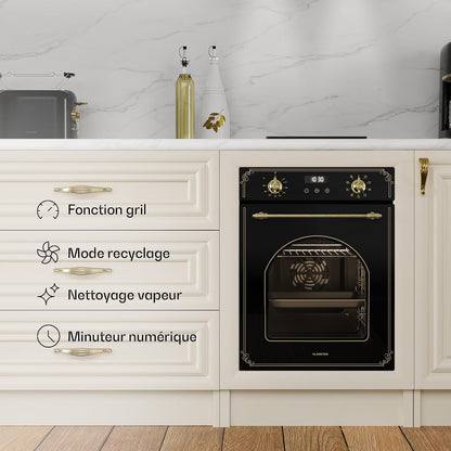 Klarstein Elizabeth Slim Four Encastrable 45 Cm - 49 L, 9 Fonctions, Minuterie Numérique, Nettoyage Vapeur, Gril Ventilé, Classe Énergétique A, Verre Trempé Noir