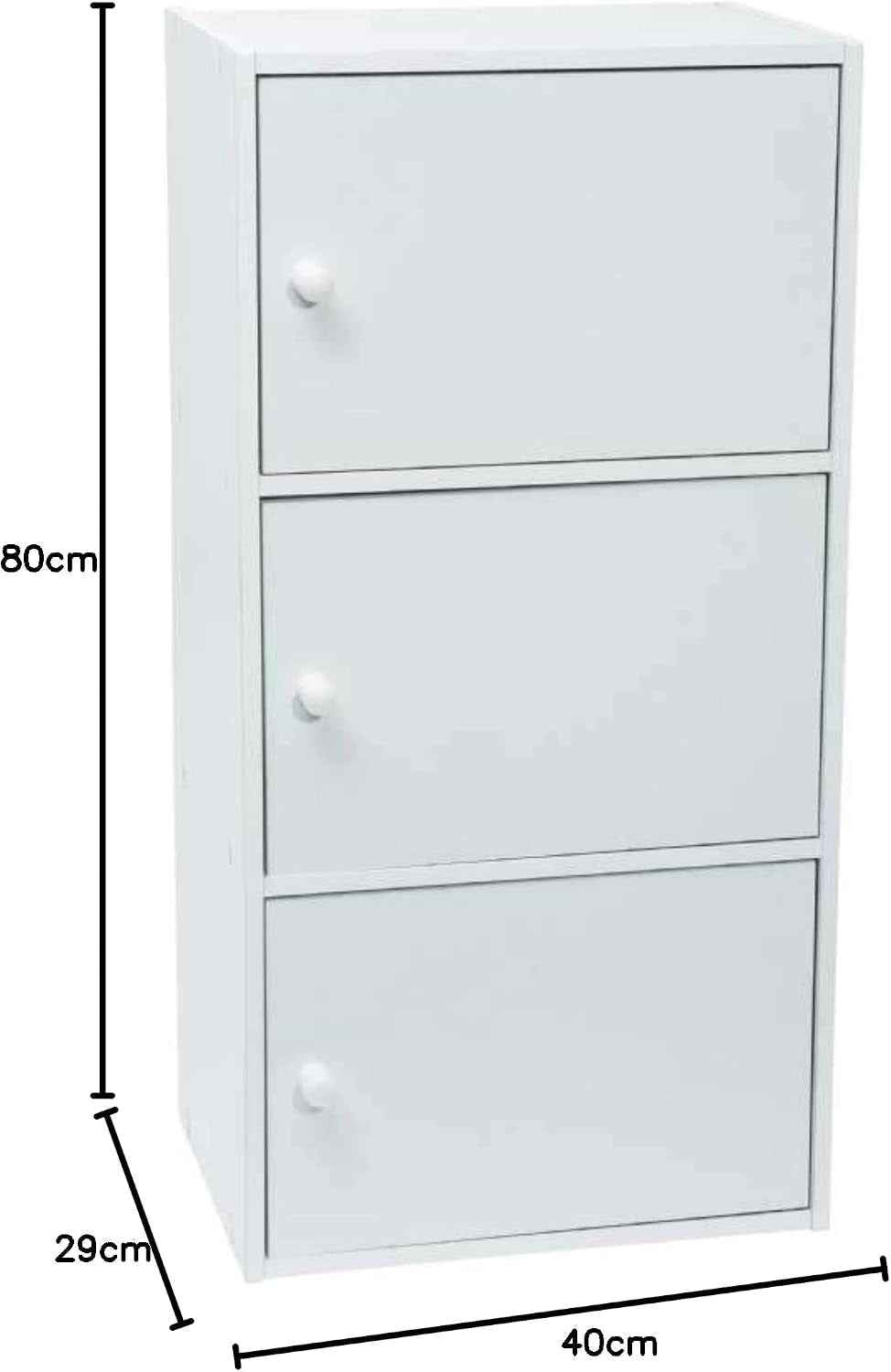 Meuble Blanc À Portes - 3 Portes - Panneaux De Bois MDF - 80 X 40 X 29 Cm - Livré En Kit Avec Plan De Montage - Pou
