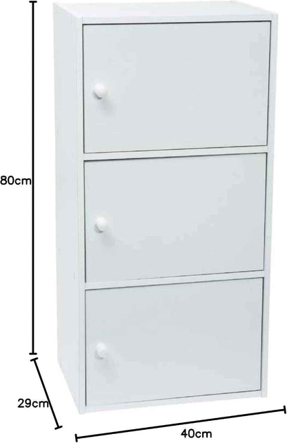 Meuble Blanc À Portes - 3 Portes - Panneaux De Bois MDF - 80 X 40 X 29 Cm - Livré En Kit Avec Plan De Montage - Pou