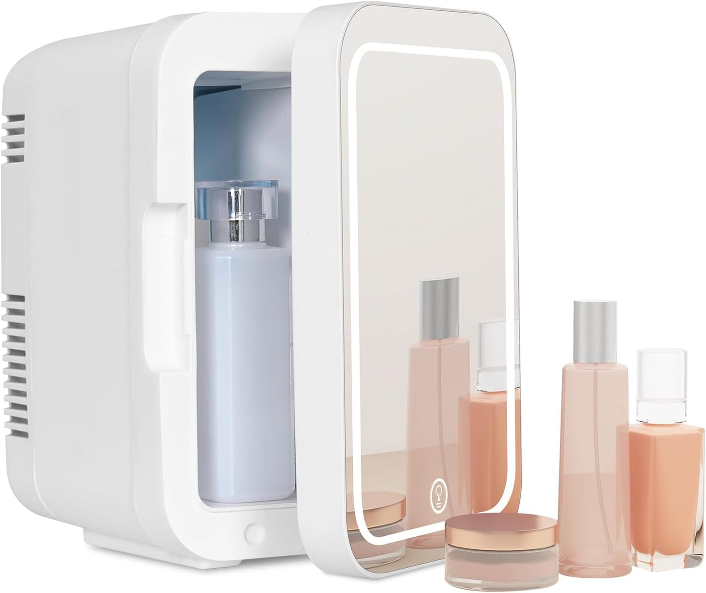 Mini Frigo Cosmétique 4L Avec Miroir LED, Frigo De Chambre Avec Fonction Chaud/Froid, Mini Réfrigérateur Portable, Petit Frigo Cosmétique 12V/220V, Miroir Maquillage Pour Voitures (Blanc)