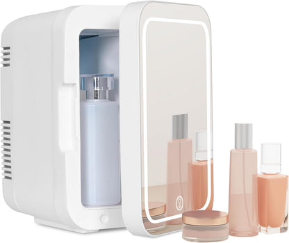 Mini Frigo Cosmétique 4L Avec Miroir LED, Frigo De Chambre Avec Fonction Chaud/Froid, Mini Réfrigérateur Portable, Petit Frigo Cosmétique 12V/220V, Miroir Maquillage Pour Voitures (Blanc)