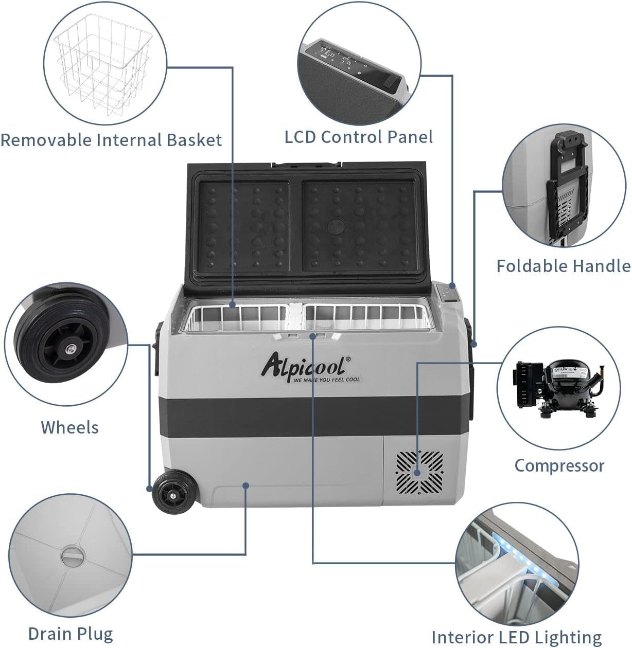 T50 50L Glaciere Électrique À Compression, 12/24V Réfrigérateur De Voiture Portable Congélateur Et Réfrigérateur Pour Maison, Dortoir, Camping