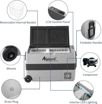 T50 50L Glaciere Électrique À Compression, 12/24V Réfrigérateur De Voiture Portable Congélateur Et Réfrigérateur Pour Maison, Dortoir, Camping