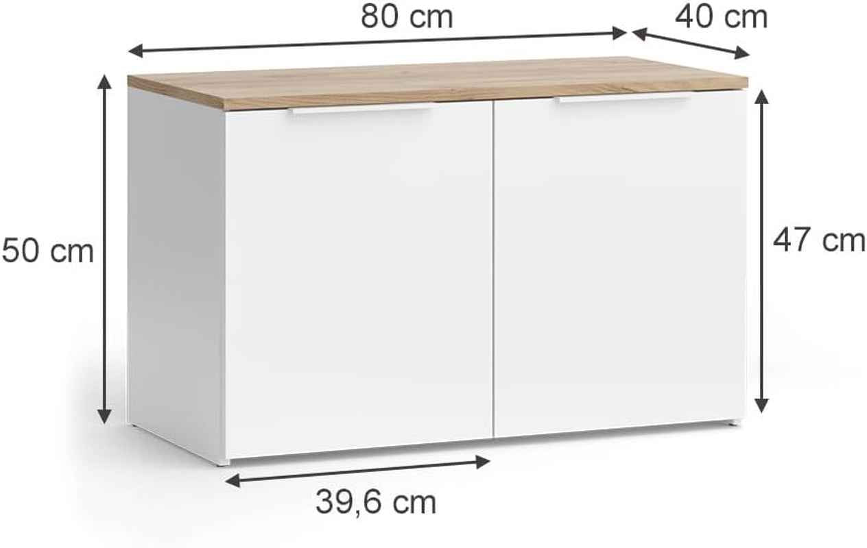 Sideboard Wido, Blanc/Sonoma, 80X50Cm | Avec 2 Portes, Convient Pour Le Rangement Des Vêtements Et Des Articles Ménagers
