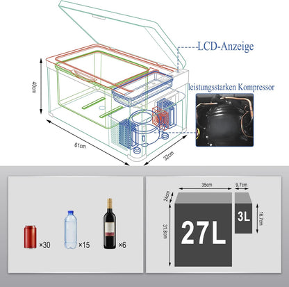 Mini Frigo De Voiture 12/24V, Petit Réfrigérateur À Compresseur Portable Froid Glacière Électrique 30L Pour Boisson, Congélateur Camping Pour Chambre Kue011Wsz