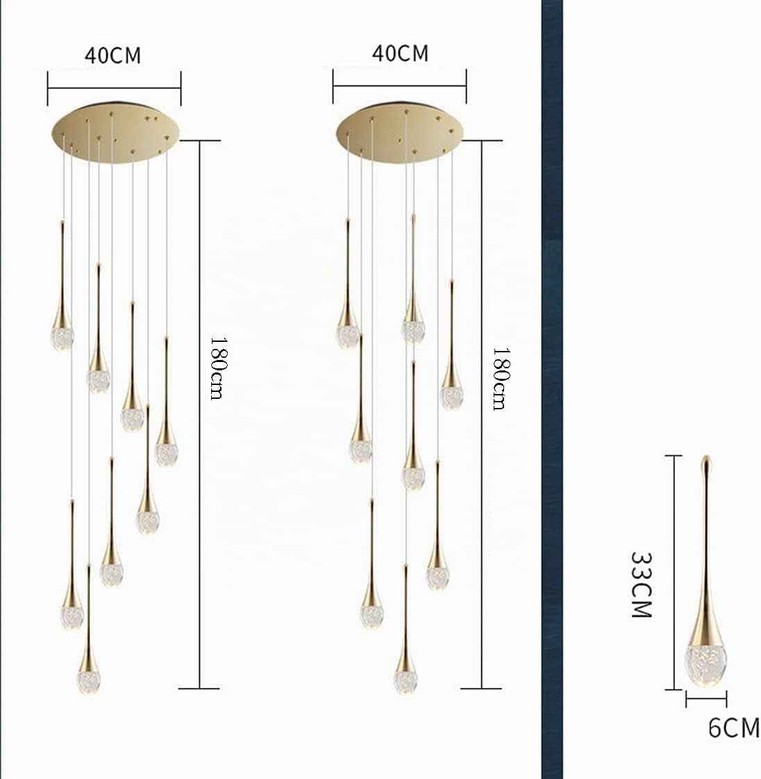 LED Lustre Escalier Moderne Goutte D'Eau Pendentif Éclairage Pour Villa Duplex Escalier Long Pendentif Lampe Cristal Villa Long Lustre Restaurant Lampe (Taille : 8 Lumières)