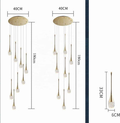 LED Lustre Escalier Moderne Goutte D'Eau Pendentif Éclairage Pour Villa Duplex Escalier Long Pendentif Lampe Cristal Villa Long Lustre Restaurant Lampe (Taille : 8 Lumières)