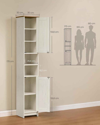 Meuble De Salle De Bain Haut, Snapsemble Montage Super Rapide, Colonne De Rangement, Avec Étagères Réglables, Pour Salon, Entrée, 30 X 30 X 170 Cm, Blanc Rustique BBC667WJ01 | Armoire De Rangement Avec Étagères Réglables, 30 X 30 X 170 Cm, Pour Petit Espa