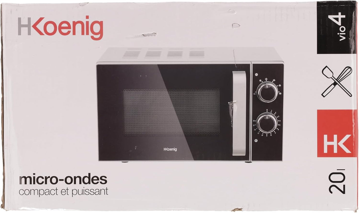 Micro-Ondes Compact Design 20L VIO4, Puissant 700W, Plateau Tournant 24,5Cm, Multifonction 5 Niveaux De Chauffe Et Fonction Décongélation, Minuterie Jusqu'À 30 Min, Rapide, Plan De Travail
