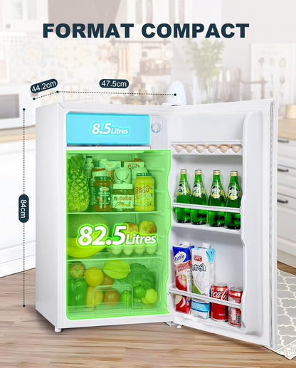 Upstreman Réfrigérateur 91 L Avec Congélateur Et Compartiment À Légumes, Thermostat Réglable, Mini Réfrigérateur Pour Dortoir, Bureau, Chambre, Blanc - BR321