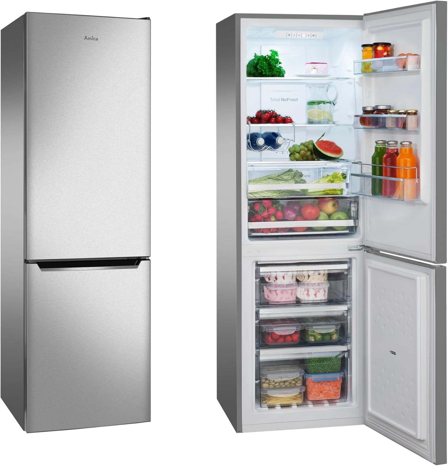 Amica KGCN 387 110 E Stand Kühl-Gefrierkombination, 54Cm Breit, 231 L, Nofrost, Superkühlfunktion, Edelstahloptik