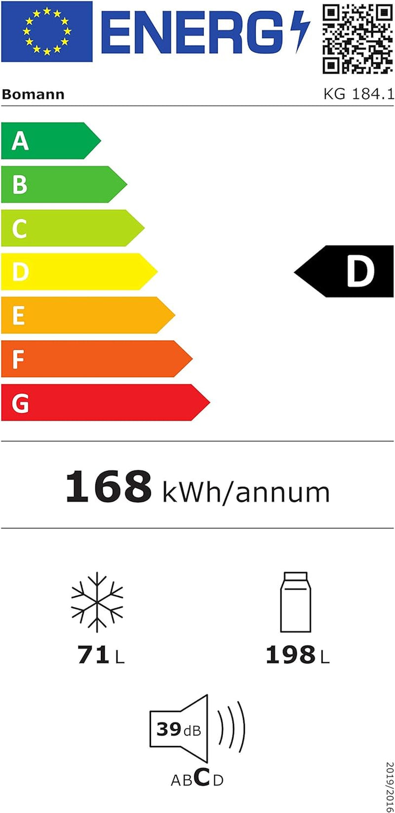 Bomann Réfrigérateur Et Congélateur 269L Inox Kg184-1-Inox, Capacité Nette : 269 Litres, Contrôle De La Température En Continu, Charnières De Porte À Droite, Interchangeables
