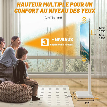 Support TV Au Sol Pour Téléviseurs De 32 À 60 Pouces, Support TV Haut Avec Pieds De Support, Support Tvs D'Angle Slim, Hauteur Réglable, Pivotant, Max VESA 400X400Mm Jusqu'À 40Kg