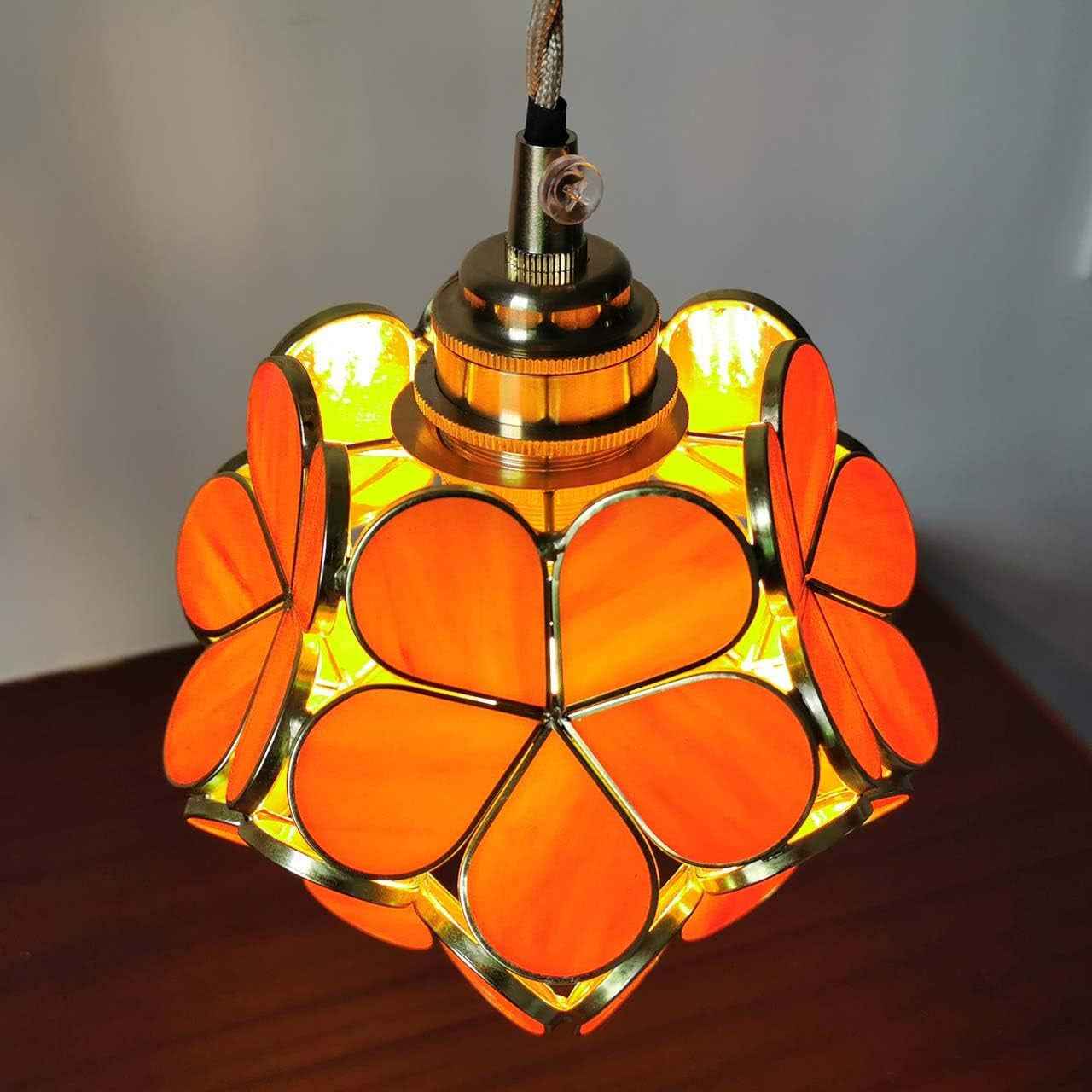 Suspension De Plafond En Vitrail Style Tiffany Pétales, Avec Abat-Jour De 8 Pouces De Large (Orange, Cerisier En Fleurs De 8 Pouces)