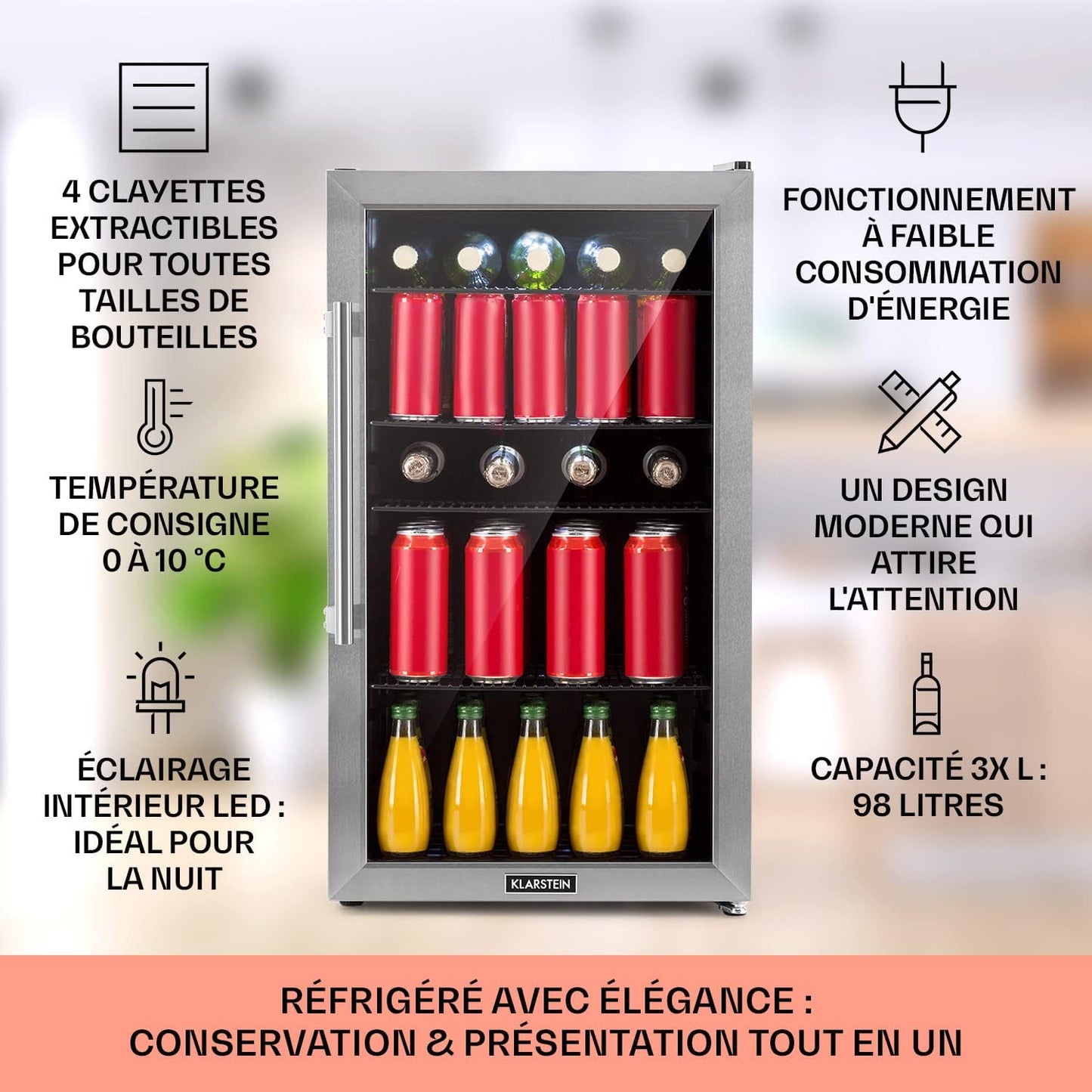 Mini Frigo De Chambre Et Bureau Pour Boisson, Petit Frigo Silencieux, Refrigerateur Mini Bar 98L, Petit Réfrigérateur Camping, Étagères Réglables Pour Le Vin, Cannette, Beer Fridge