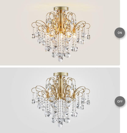 Lustre En Cristal Plafonnier Encastré Luminaire Moderne Pour Chambre À Coucher Couloir Bar Cuisine Salle De Bain, H 45 X W 50, Base E14, Or