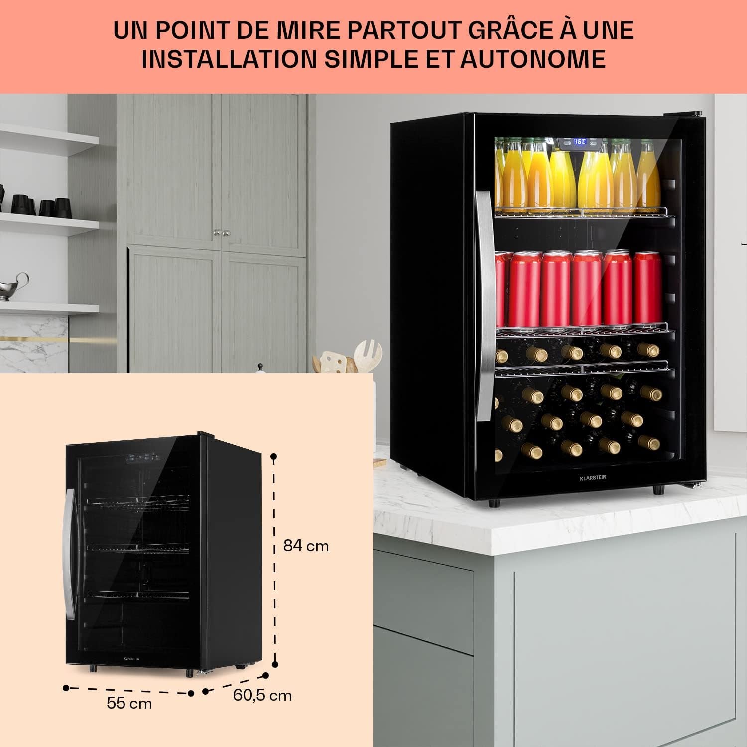 Beersafe Réfrigérateur À Boissons 147 L – Frigo Avec Porte Vitrée, Noir | Éclairage LED, Étagères Métalliques Amovibles, Silencieux, Pour Boissons Et Canettes