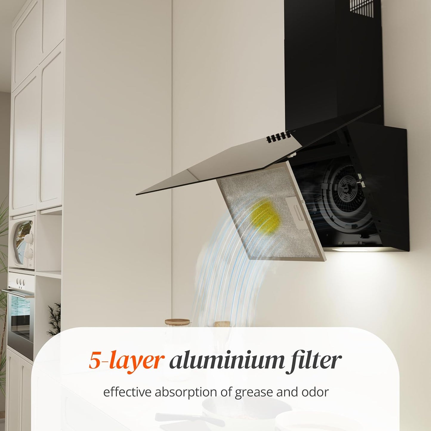 Hotte Aspirante 60Cm - Hotte De Cuisine Inclinée Avec Moteur Sans Balais, 3 Vitesses, Filtres À Charbon Inclus, Évacuation Ou Recyclage, Noir | Extracteur D'Air Mural Pour Cuisine, Recirculation Et Conduit