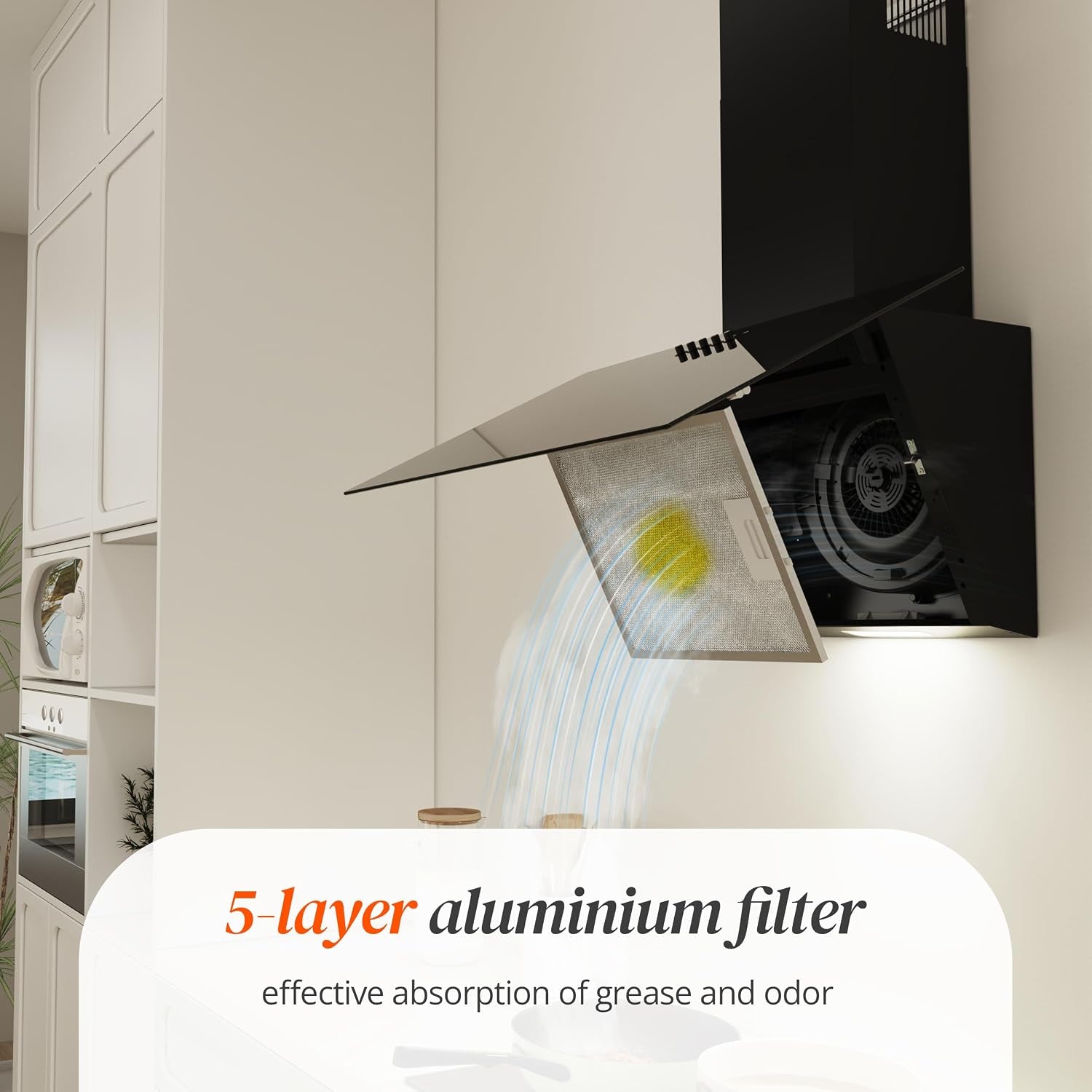 Hotte Aspirante 60Cm - Hotte De Cuisine Inclinée Avec Moteur Sans Balais, 3 Vitesses, Filtres À Charbon Inclus, Évacuation Ou Recyclage, Noir | Extracteur D'Air Mural Pour Cuisine, Recirculation Et Conduit