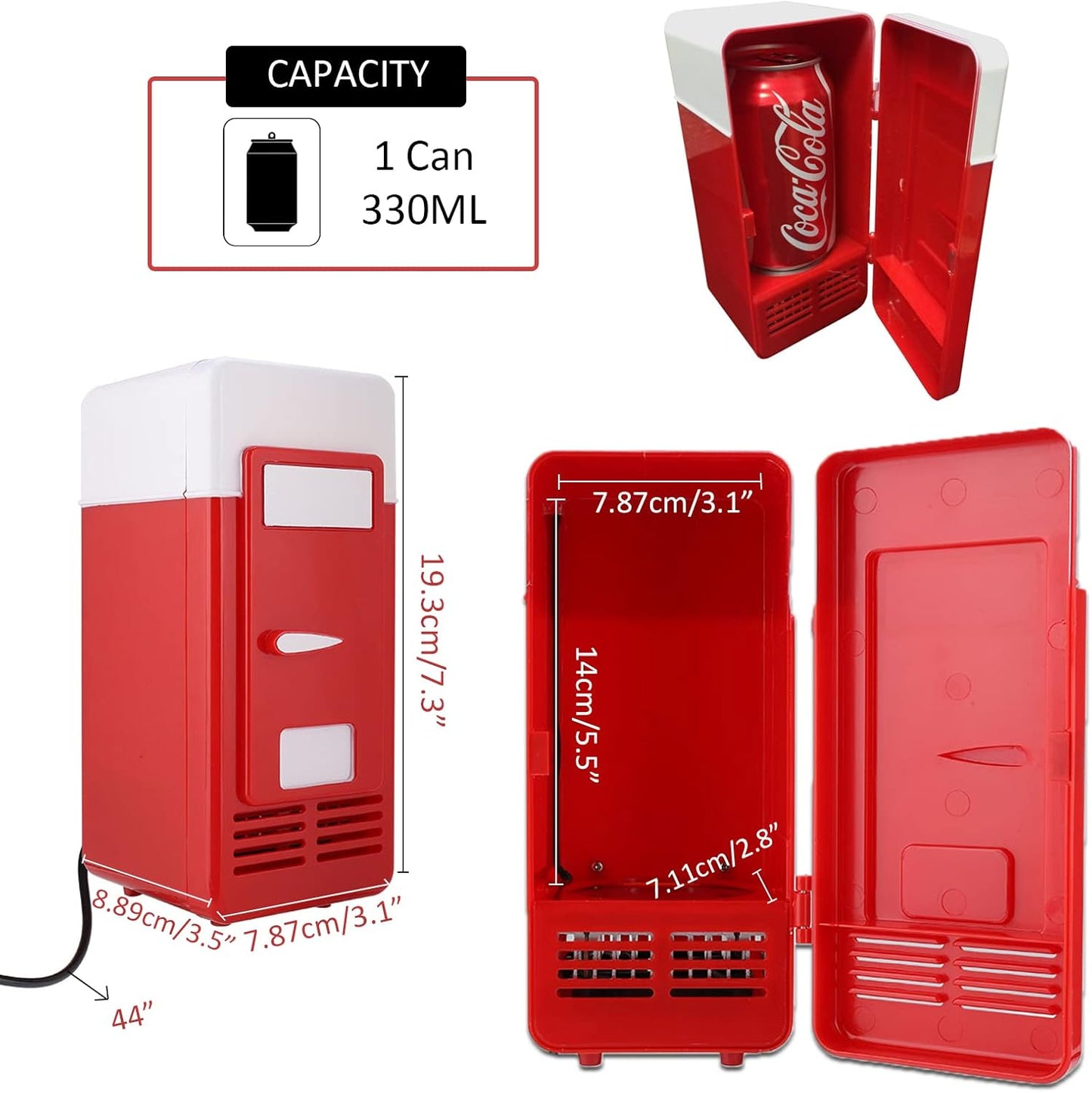Mini Réfrigérateur Portable, Petit Réfrigérateur USB 5V 1 Canette Refroidisseur Et Chauffe-Réfrigérateur, Mini-Réchaud Mignon Refroidisseur De Boissons, Pour Voiture, Bureau, Chambre, Etc.(Rouge)