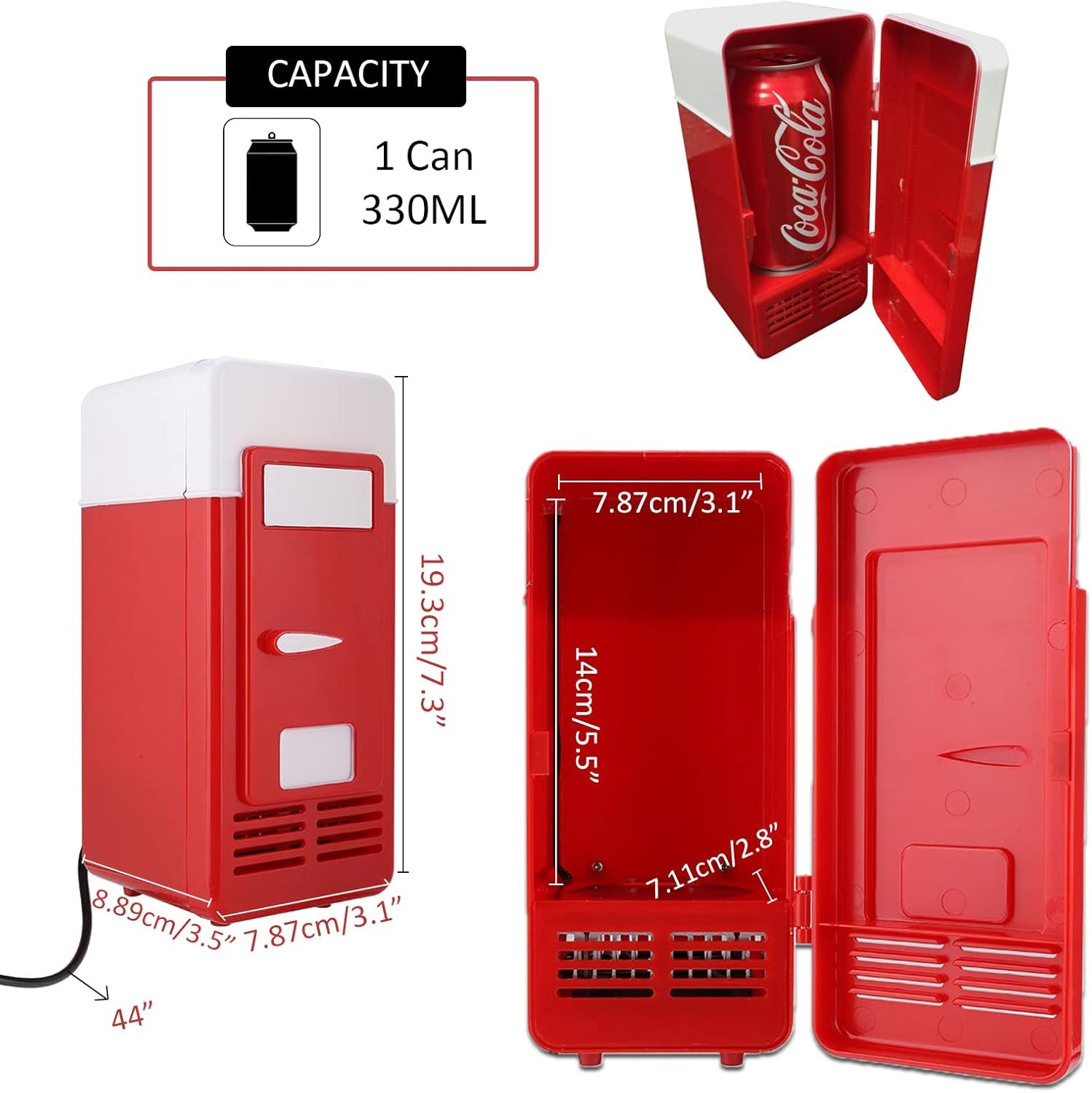 Mini Réfrigérateur Portable, Petit Réfrigérateur USB 5V 1 Canette Refroidisseur Et Chauffe-Réfrigérateur, Mini-Réchaud Mignon Refroidisseur De Boissons, Pour Voiture, Bureau, Chambre, Etc.(Rouge)