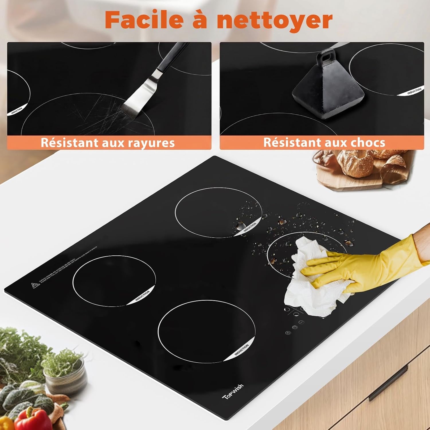Plaque Induction 4 Feux, Plaque De Cuisson À Induction, 7200W | Plaque De Cuisson Induction 60Cm, Con 9 Niveaux, Boost, Voyant De Surface Chaude, Protection D'Extinction, Verrou De Sécurité