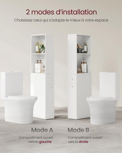 Custos Collection - Meuble De Salle De Bain Haut Et Fin, Colonne De Rangement Avec Tiroirs Et Étagère Réglable, Armoire Pour Petits Espaces, Style Moderne, Blanc Classique BBK567T14V1