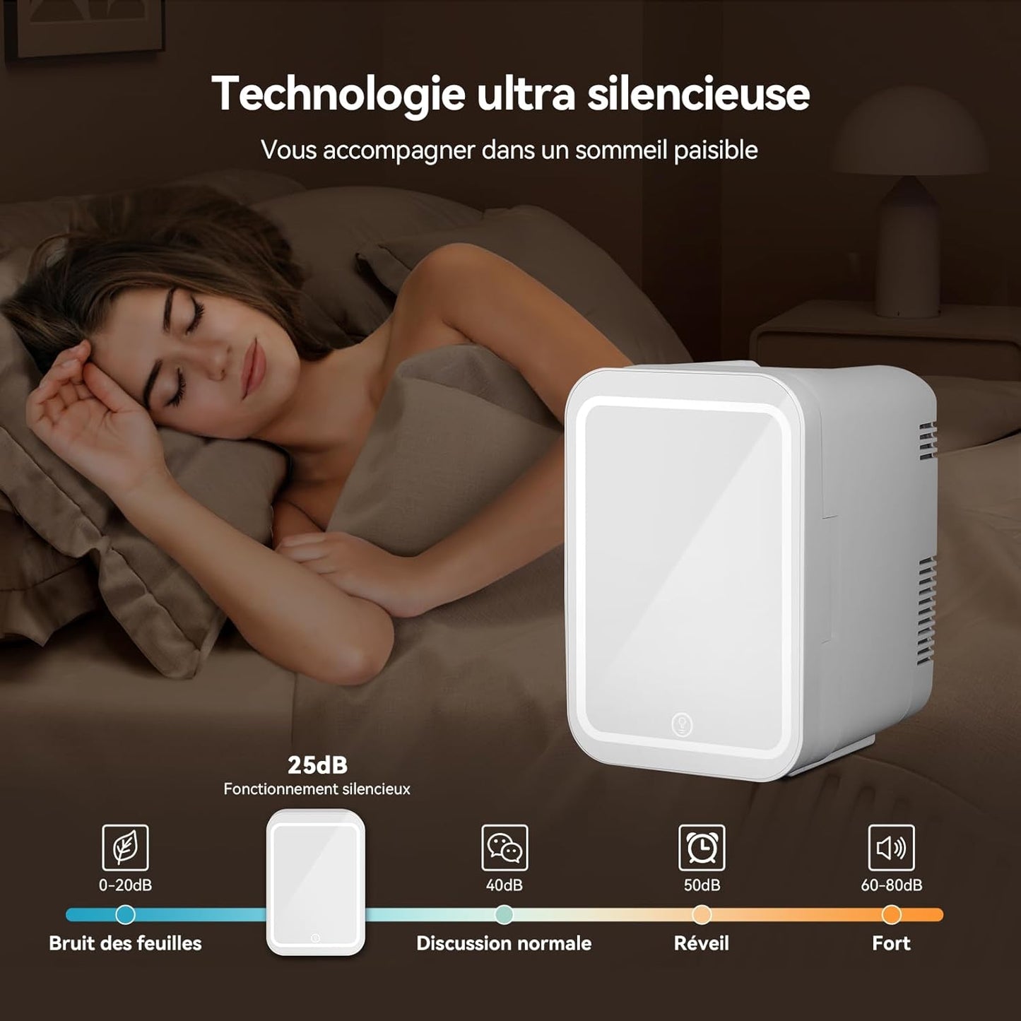 Mini Frigo Cosmétique 4L Avec Miroir LED, Frigo De Chambre Avec Fonction Chaud/Froid, Mini Réfrigérateur Portable, Petit Frigo Cosmétique 12V/220V, Miroir Maquillage Pour Voitures (Blanc)