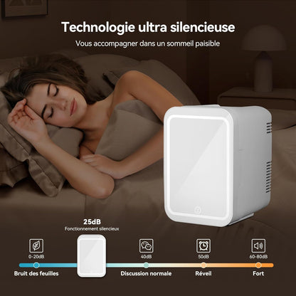 Mini Frigo Cosmétique 4L Avec Miroir LED, Frigo De Chambre Avec Fonction Chaud/Froid, Mini Réfrigérateur Portable, Petit Frigo Cosmétique 12V/220V, Miroir Maquillage Pour Voitures (Blanc)