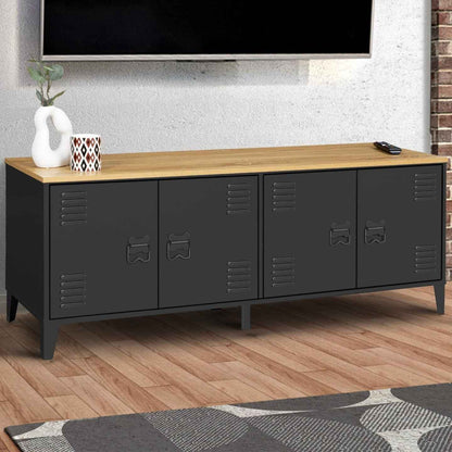 - Buffet Bas Ester 140 Cm Métal Noir Design Industriel | Plan De Travail H.83 Cm, 4 Portes, Plateau Bois