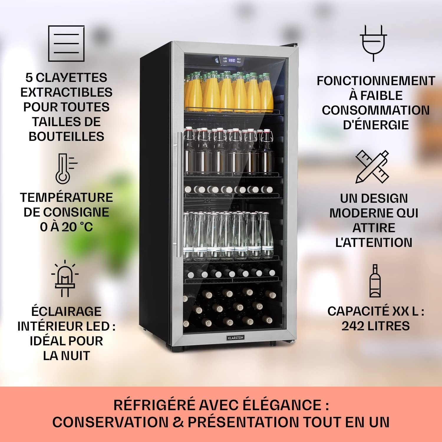 Mini Frigo De Chambre Et Bureau Pour Boisson, Petit Frigo Silencieux, Refrigerateur Mini Bar 242L, Petit Réfrigérateur Camping, Étagères Réglables Pour Le Vin, Cannette, Beer Fridge