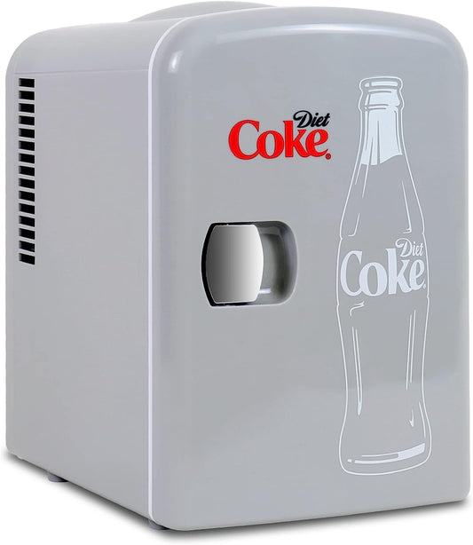 Cocacola Diet Coke Mini Réfrigérateur Thermoélectrique Portable 6 Canettes, 4 L4,2 Qt, Gris, 12 V CC220 V AC Pour Maison, Dortoir, Voiture, Bateau, Boissons, Collations, Soins De La Peau,
