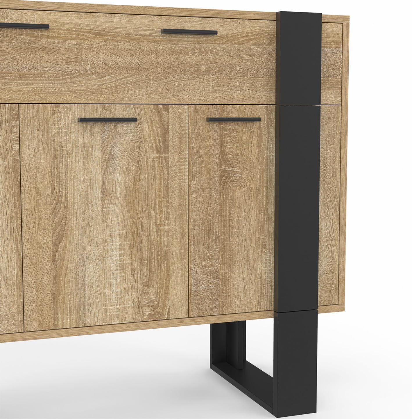 - Buffet 100 Cm Phoenix 3 Portes Et 1 Tiroir Bois Et Noir