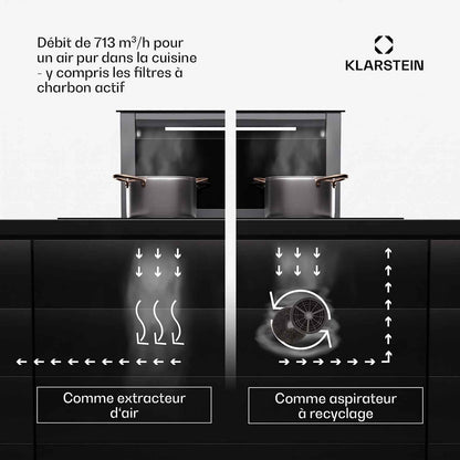 Hotte Aspiration Descendante  60 Cm, Hotte Aspirante Escamotable Évacuation/Air Recyclé Pour La Cuisine, Aspirante Silencieuse Sans Tuyau, Débit D'Air 713