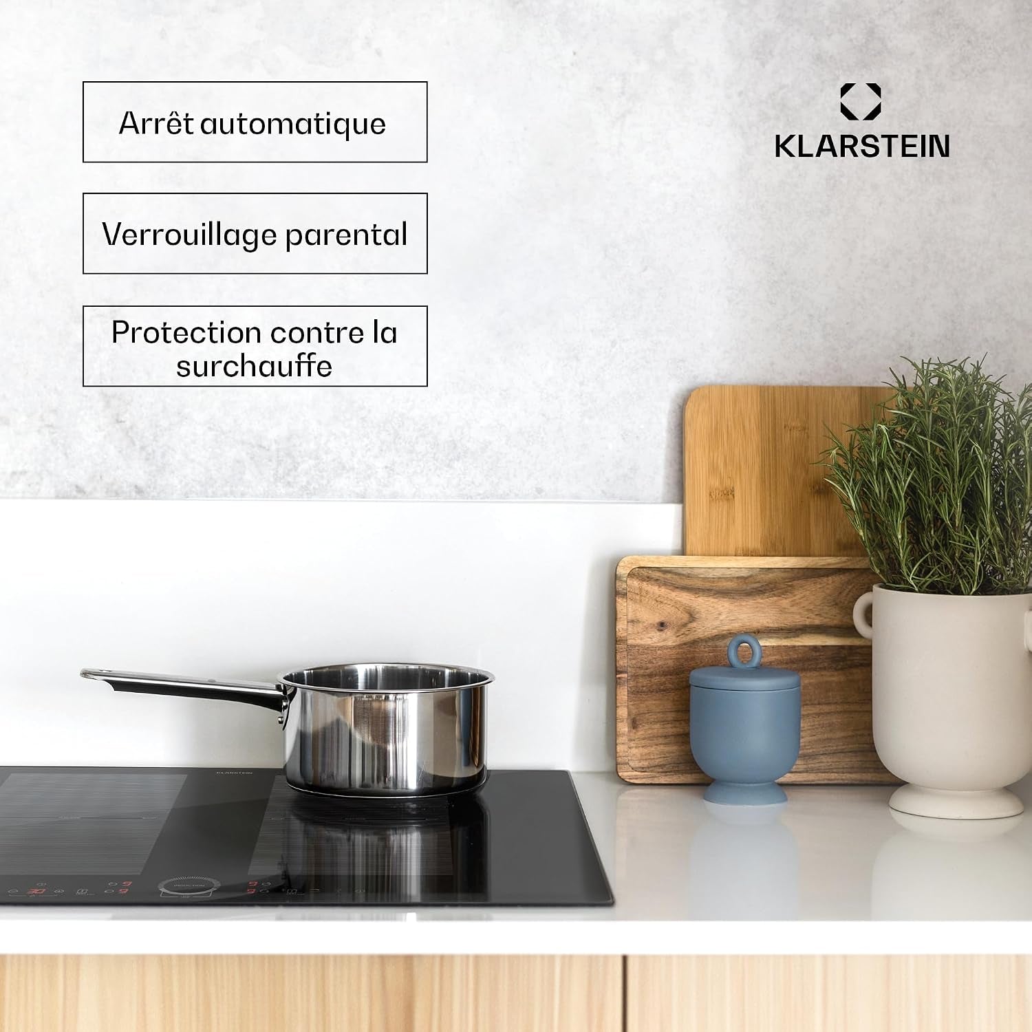 Klarstein Plaque À Induction, Plaque Vitrocéramique, Table À Induction 7000 W 4 Plaques, Table À Intégrée Avec Écran Tactile Et Minuterie, De Cuisson Moderne Avec Protection Contre La Surchauffe