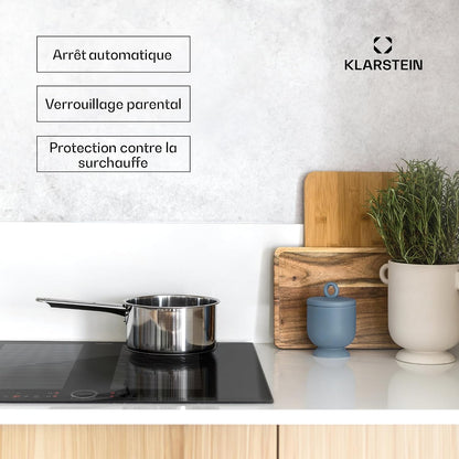 Klarstein Plaque À Induction, Plaque Vitrocéramique, Table À Induction 7000 W 4 Plaques, Table À Intégrée Avec Écran Tactile Et Minuterie, De Cuisson Moderne Avec Protection Contre La Surchauffe