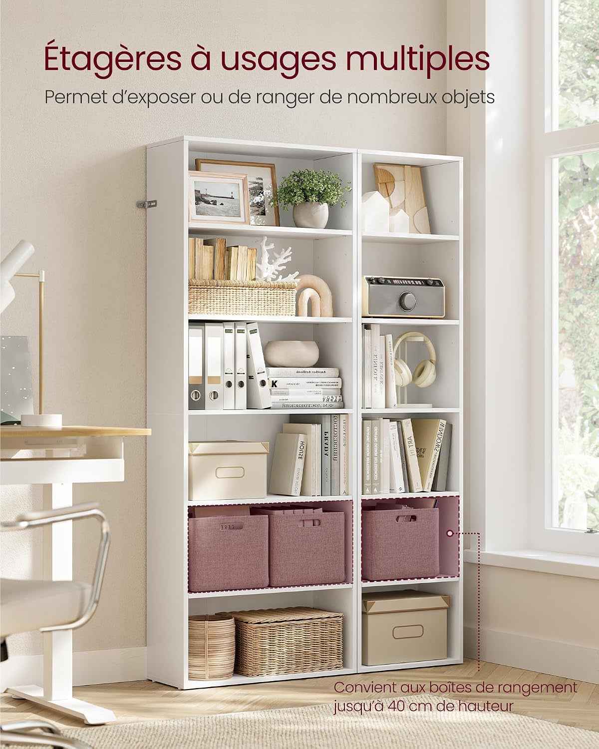 Custos Collection - Bibliothèque, Étagère Sur 6 Niveaux, Meuble De Rangement Ouvert, Étagère, Pour Salon, Bureau, Salle À Manger, Blanc Nuage LBC167T14