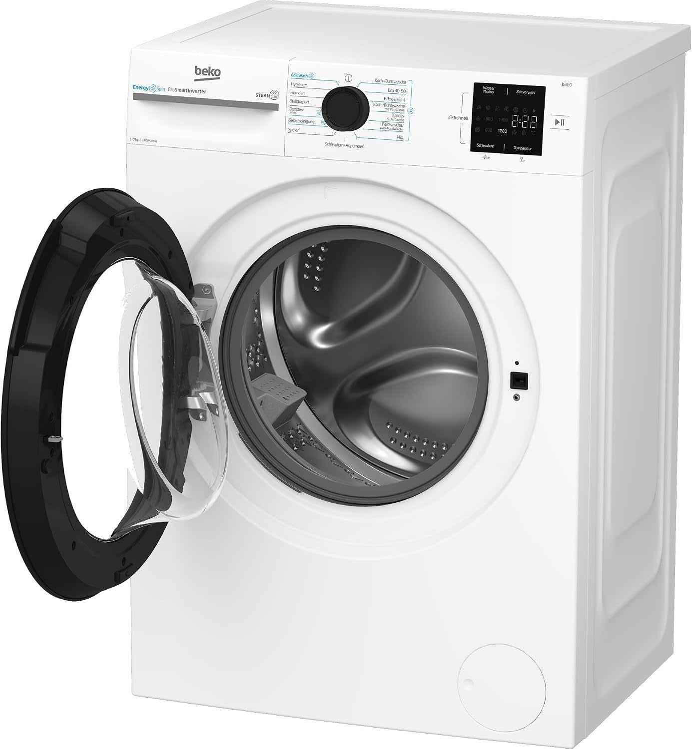 BM3WFU3741X Machine À Laver Autonome 7 Kg Energyspin Avec Choix D'Essorage 1400 Tr/Min, Fonction Vapeur, Hygiène+, Convient Aux Personnes Allergiques, Coldwash Économie D'Eau Et De Temps Blanc