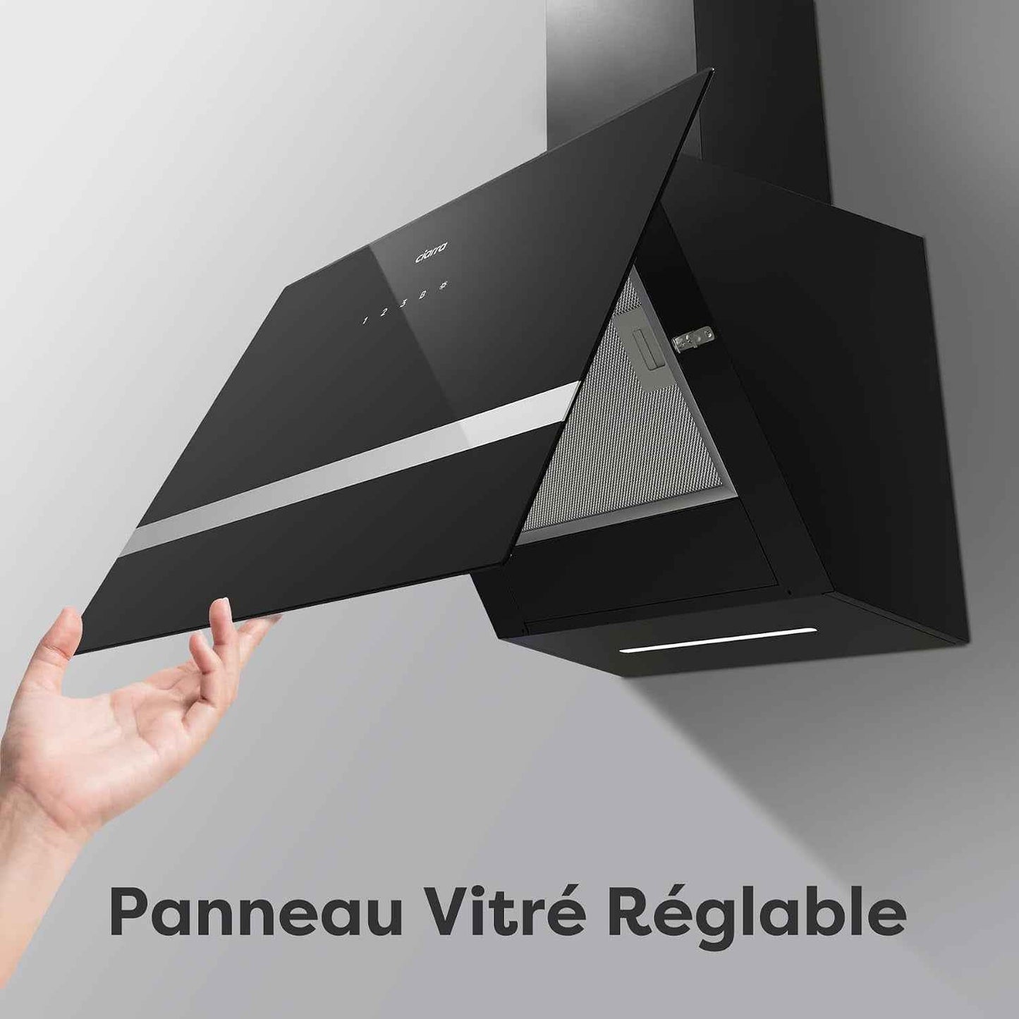 CBCB6736H Hotte Aspirante 60 Cm Classe A+++ - Hotte Inclinée 685M³/H | Filtre À Charbon CBCF003 Inclus - Recyclage & Évacuation - Wifi &Commande Tactile- 4 Vitesses Avec Boost - LED Dimmable -Noir
