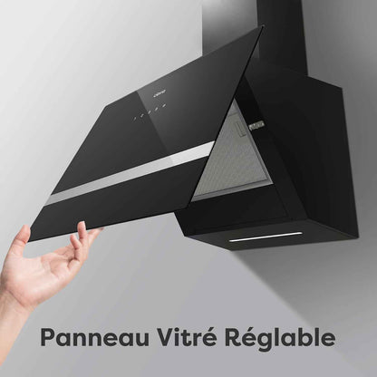 CBCB6736H Hotte Aspirante 60 Cm Classe A+++ - Hotte Inclinée 685M³/H | Filtre À Charbon CBCF003 Inclus - Recyclage & Évacuation - Wifi &Commande Tactile- 4 Vitesses Avec Boost - LED Dimmable -Noir