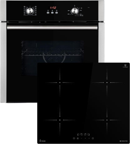 Cuisinière 60Cm Four Encastrable BO8805SS | 59Cm Plaque Induction IH85900RL | Gril | Air Chaud | Timer Automatique | Double Vitrage D'Isolation Thermique | Sécurité Enfant | SET8805IH859RL