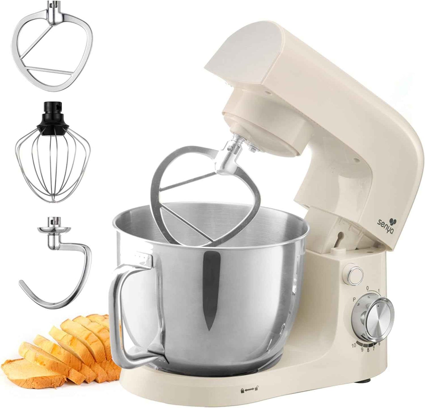 Robot Pâtissier 1500W – Robot Cuisine Multifonction 5L Bol Inox – 10 Vitesses + Pulse – Pétrin, Fouet, Batteur – Robot Pour Gâteau, Pain – Couvercle Anti-Éclaboussures Avec Séparateur D’Œuf