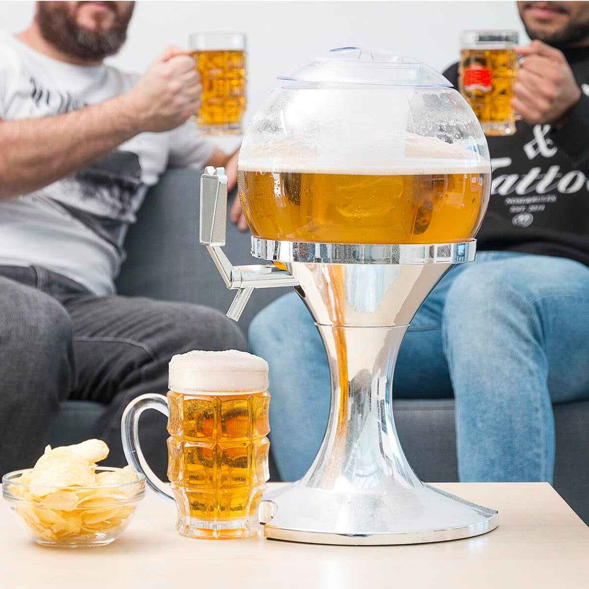 - Distributeur De Bière Réfrigérant 3,5L, Machine À Jus De Fruits, Fontaine D'Alcool Avec Réservoir À Glaçons, PMMA Transparent Et Argent Métallique, 24X24X42 Cm, Sans BPA