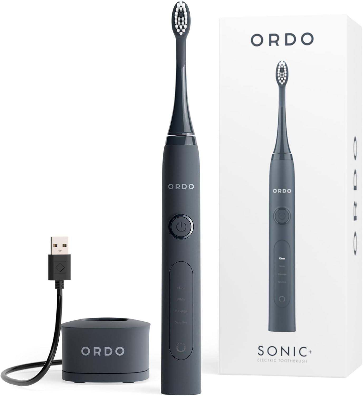 Brosse À Dents Electrique  Sonic Technologie Intelligente Avancée Avec 4 Modes De Brossage Batterie Rechargeable Rapide Et Élément De Chargeur USB Pour Adultes Noir Gris Anthracite