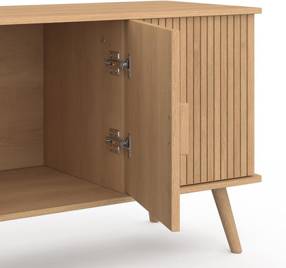 - Buffet 110 Cm Juliette, Lattes Tasseau Bois Coloris Chêne | Avec 3 Portes